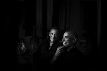 "Renegades" podcast hosts Barack Obama and Bruce Springsteen. Photo by Robert DeMartin.