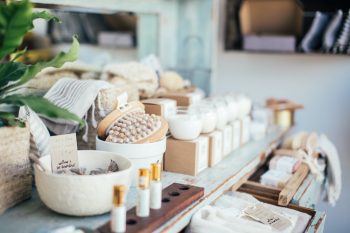 White spa materials on a shelf.